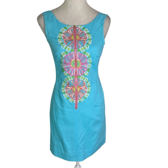 Lilly Pulitzer Embroidered Kirby Dress Sleeveless Zipper Front Shift Size 2 - Picture 2 of 12
